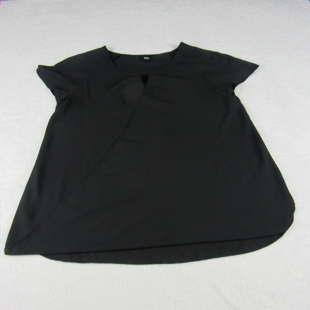 Mossimo Womens Medium Blouse Black Short Sleeve Front Open Neck Top